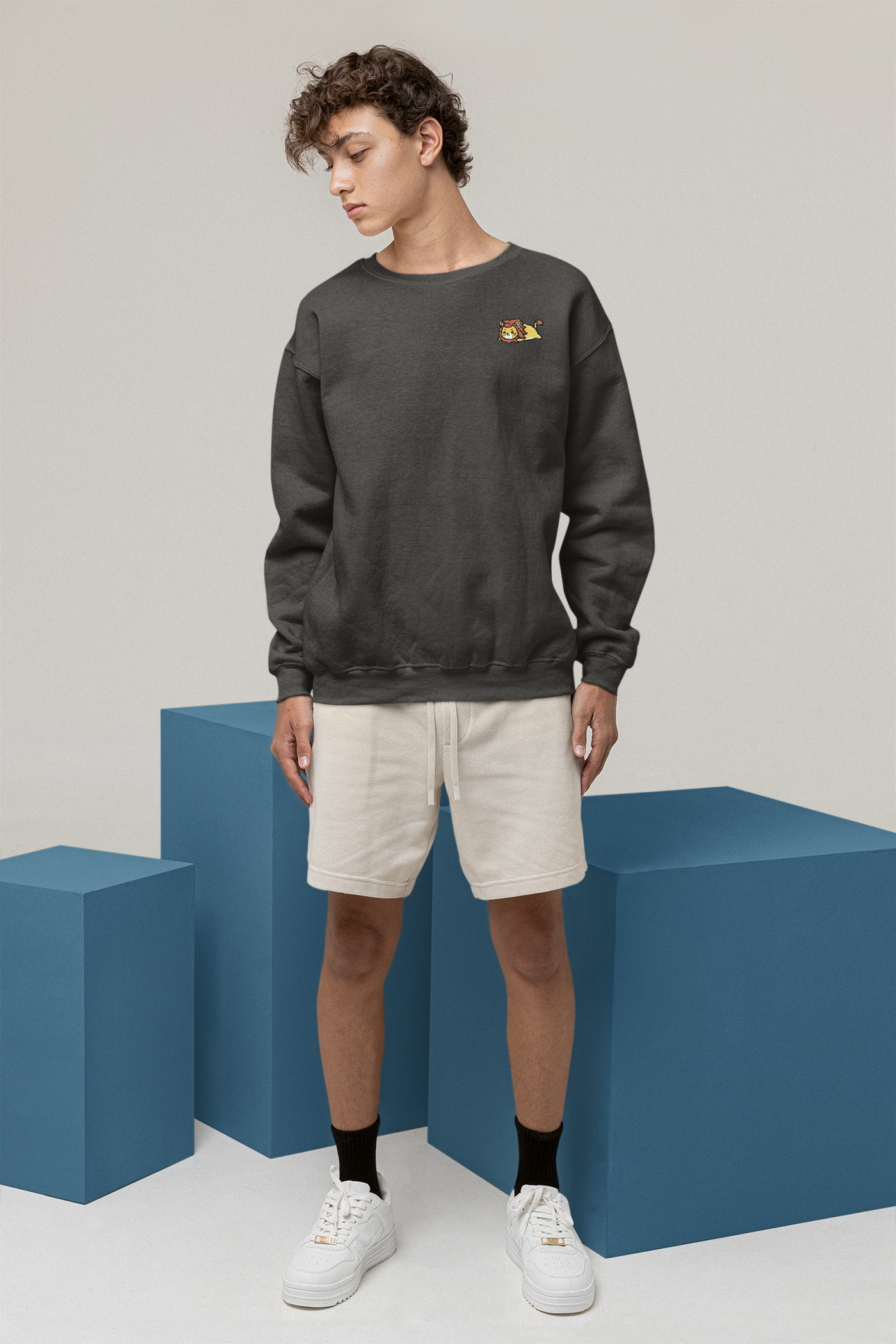 Relaxing Lion Embroidered Sweatshirt