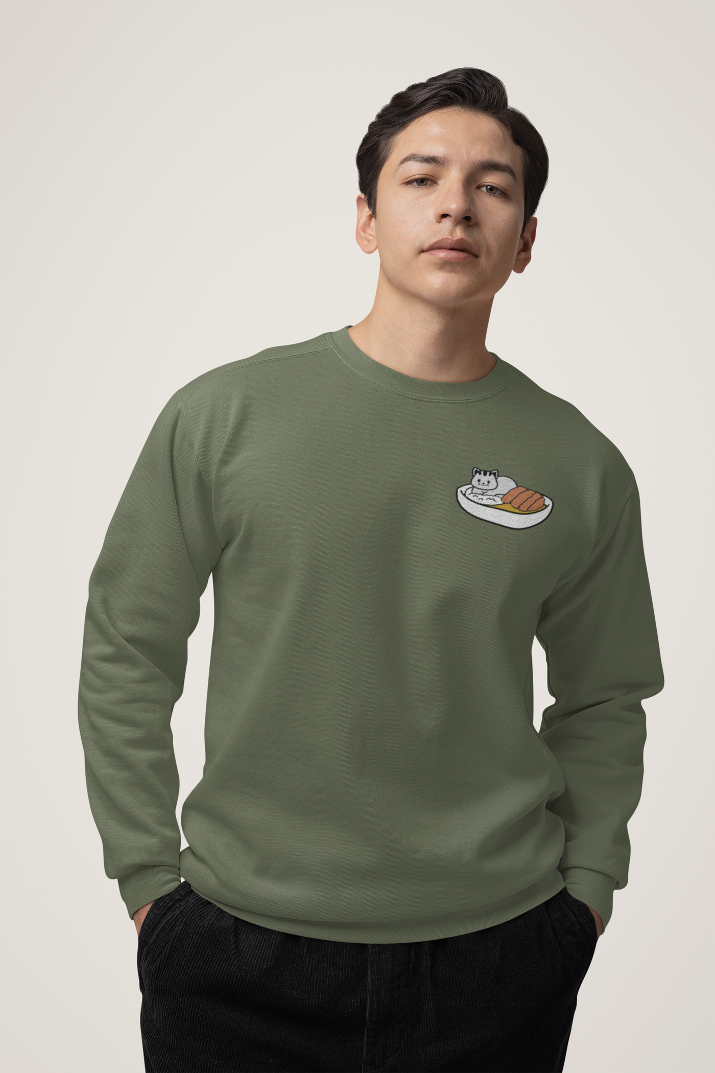 Catsu Curry Kitty Cat Embroidered Sweatshirt