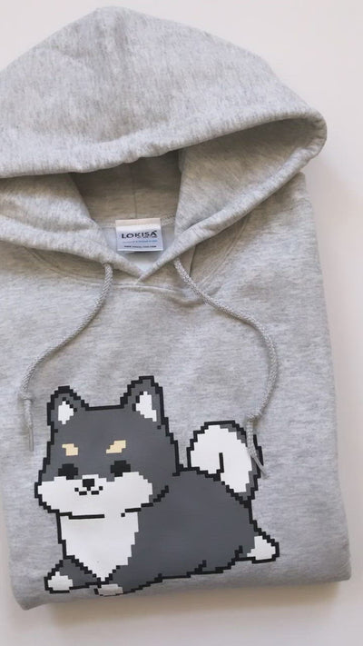 Pixel 8-Bit Shiba Inu Hoodie - Black & Tan Shiba