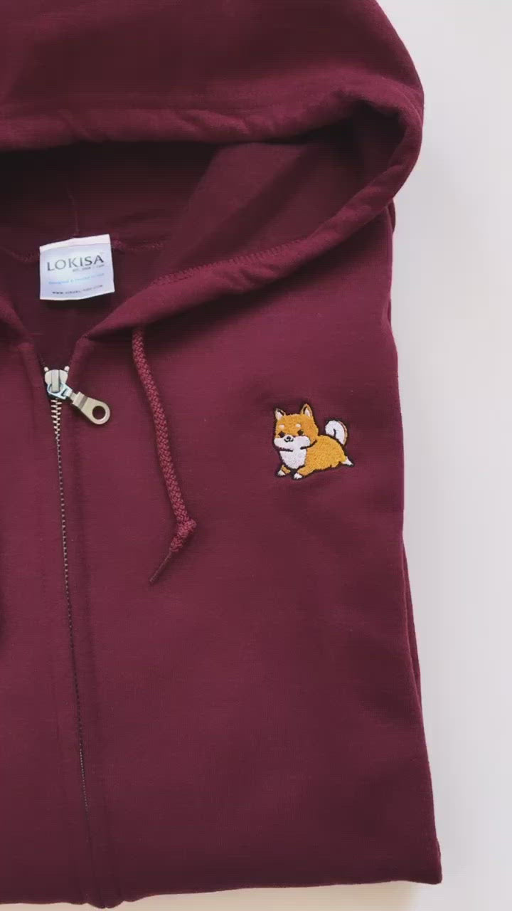 Chubby Tubby Red Shiba Inu Embroidered Zip-Up Hoodie