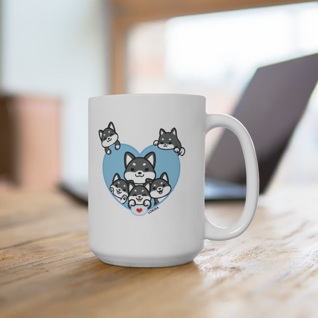 Best Dad forever Black Shiba Inu Mug (5x Puppies)