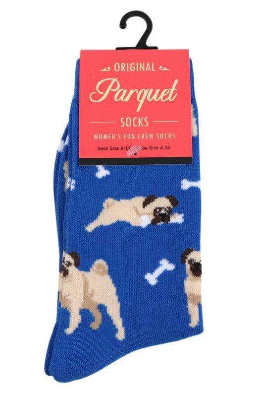 Women's Fun Pug Dog Crew Socks