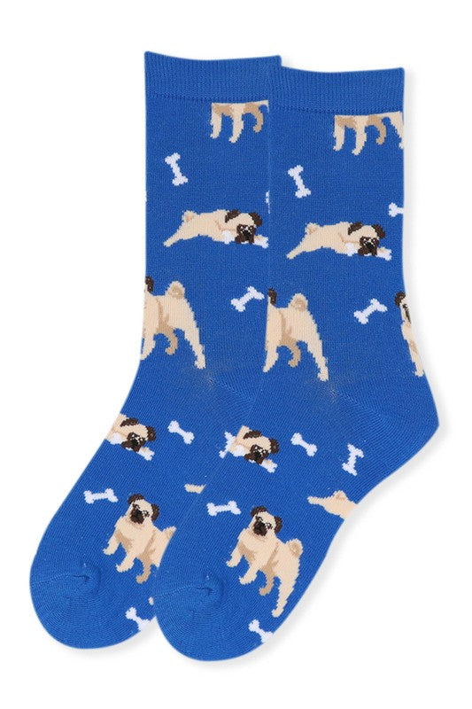 Women's Fun Pug Dog Crew Socks