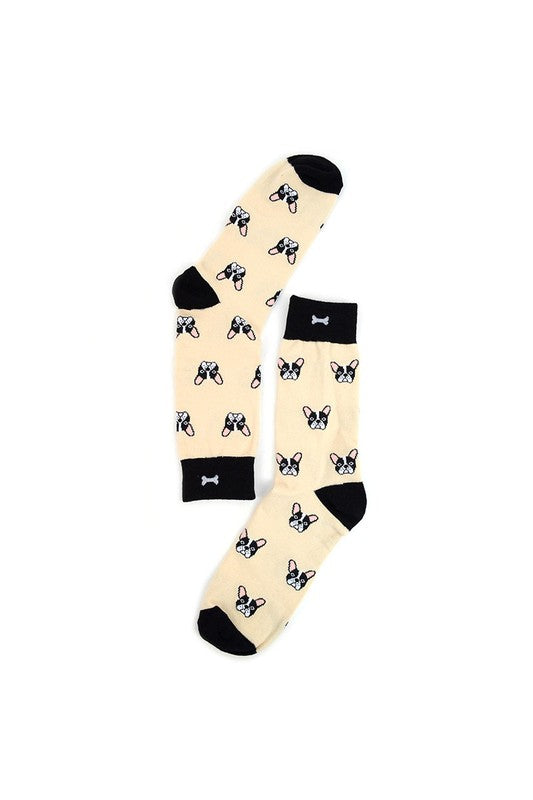 Men's Fun French Bulldog Head Dog Crew Socks