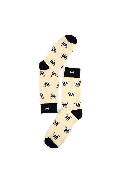 Men's Fun French Bulldog Head Dog Crew Socks