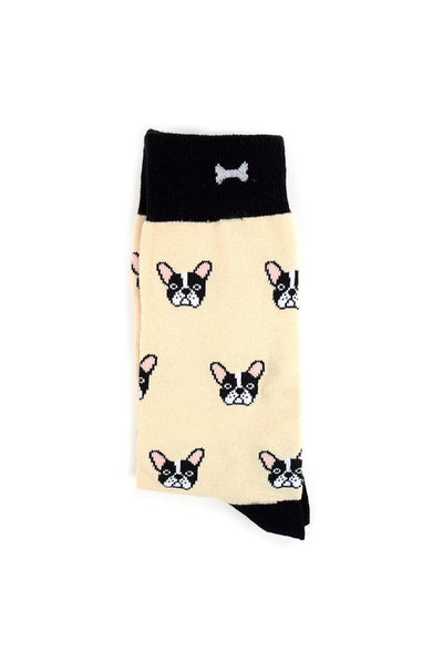Men's Fun French Bulldog Head Dog Crew Socks