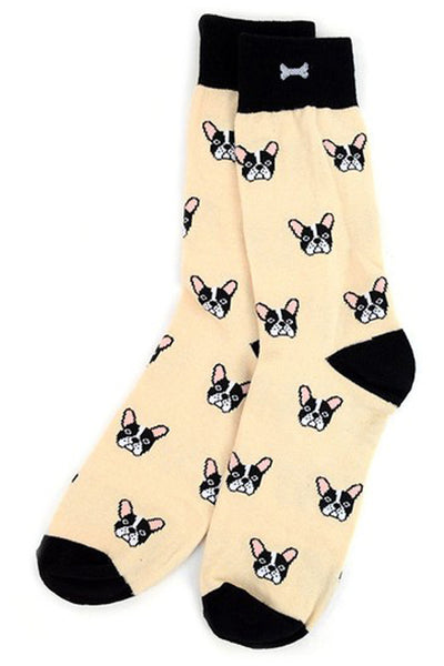 Men's Fun French Bulldog Head Dog Crew Socks