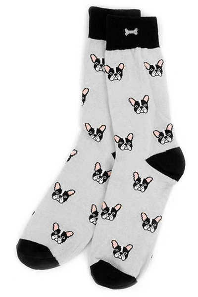 Men's Fun French Bulldog Head Dog Crew Socks