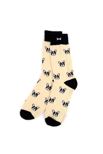 Men's Fun French Bulldog Head Dog Crew Socks