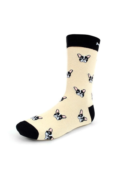 Men's Fun French Bulldog Head Dog Crew Socks