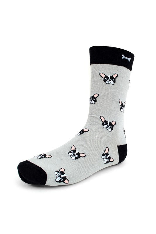 Men's Fun French Bulldog Head Dog Crew Socks