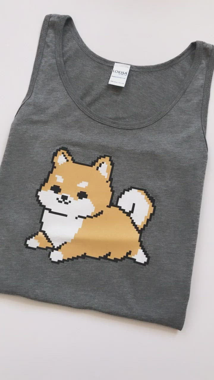 Pixel 8-Bit Shiba Inu Tank Top - Red Shiba