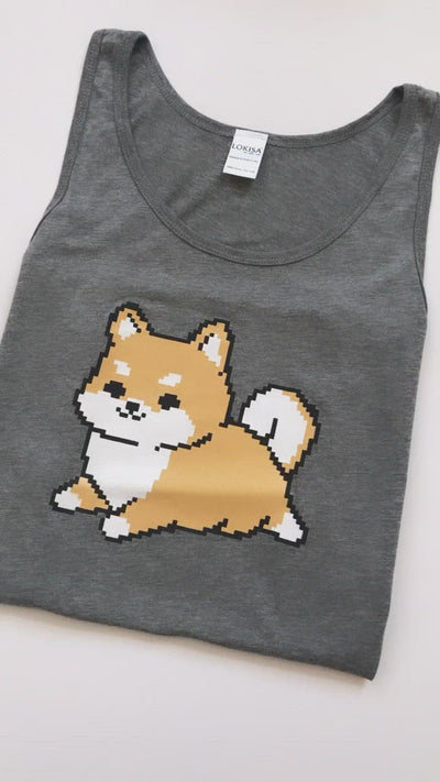 Pixel 8-Bit Shiba Inu Tank Top - Red Shiba