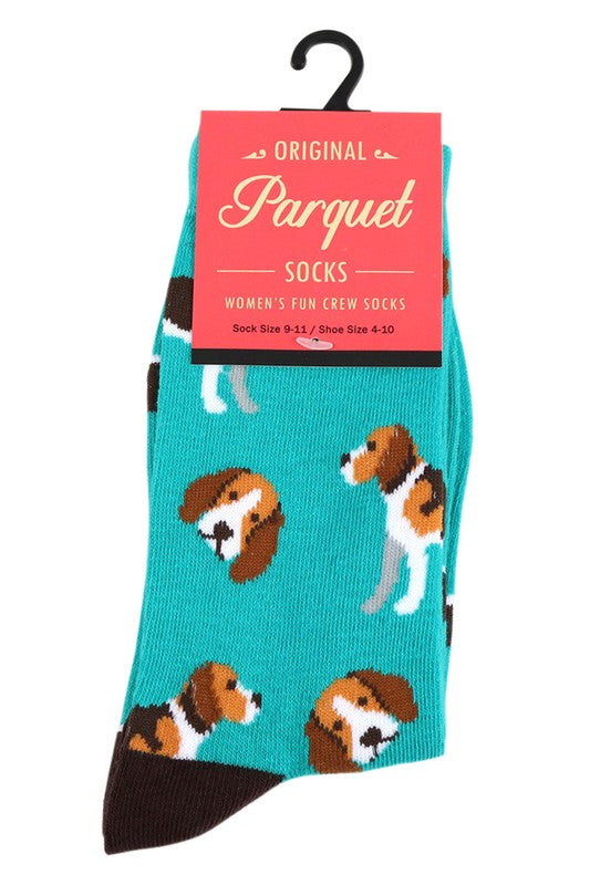 Women's Fun Beagle Dog Crew Socks