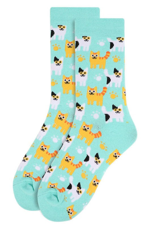 Women's Fun Kittens Pattern Paw Crew Socks