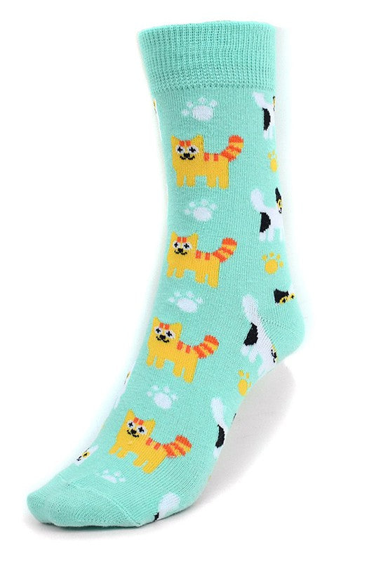 Women's Fun Kittens Pattern Paw Crew Socks