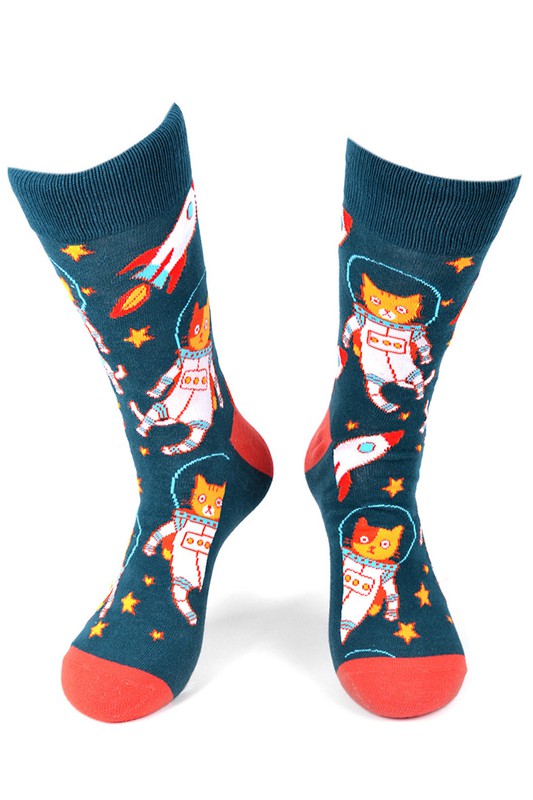 Men's Fun Space Cats Crew Socks
