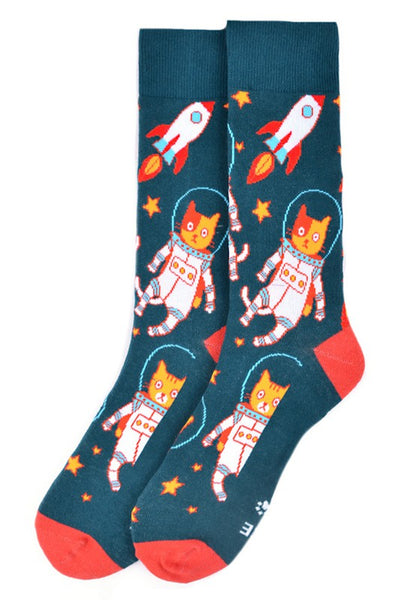 Men's Fun Space Cats Crew Socks
