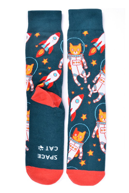Men's Fun Space Cats Crew Socks