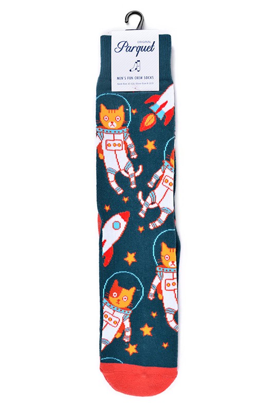 Men's Fun Space Cats Crew Socks
