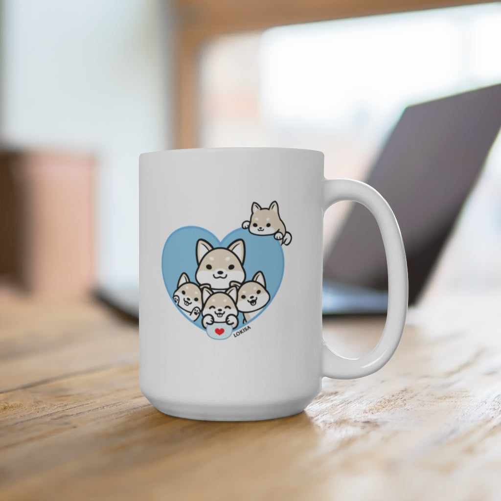 Best Dad forever White Shiba Inu Mug (4x Puppies)