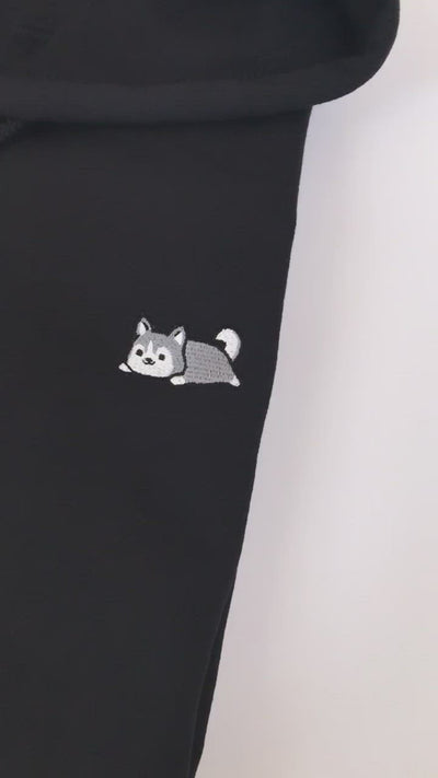 Relaxing Grey Husky Embroidered Zip-Up Hoodie