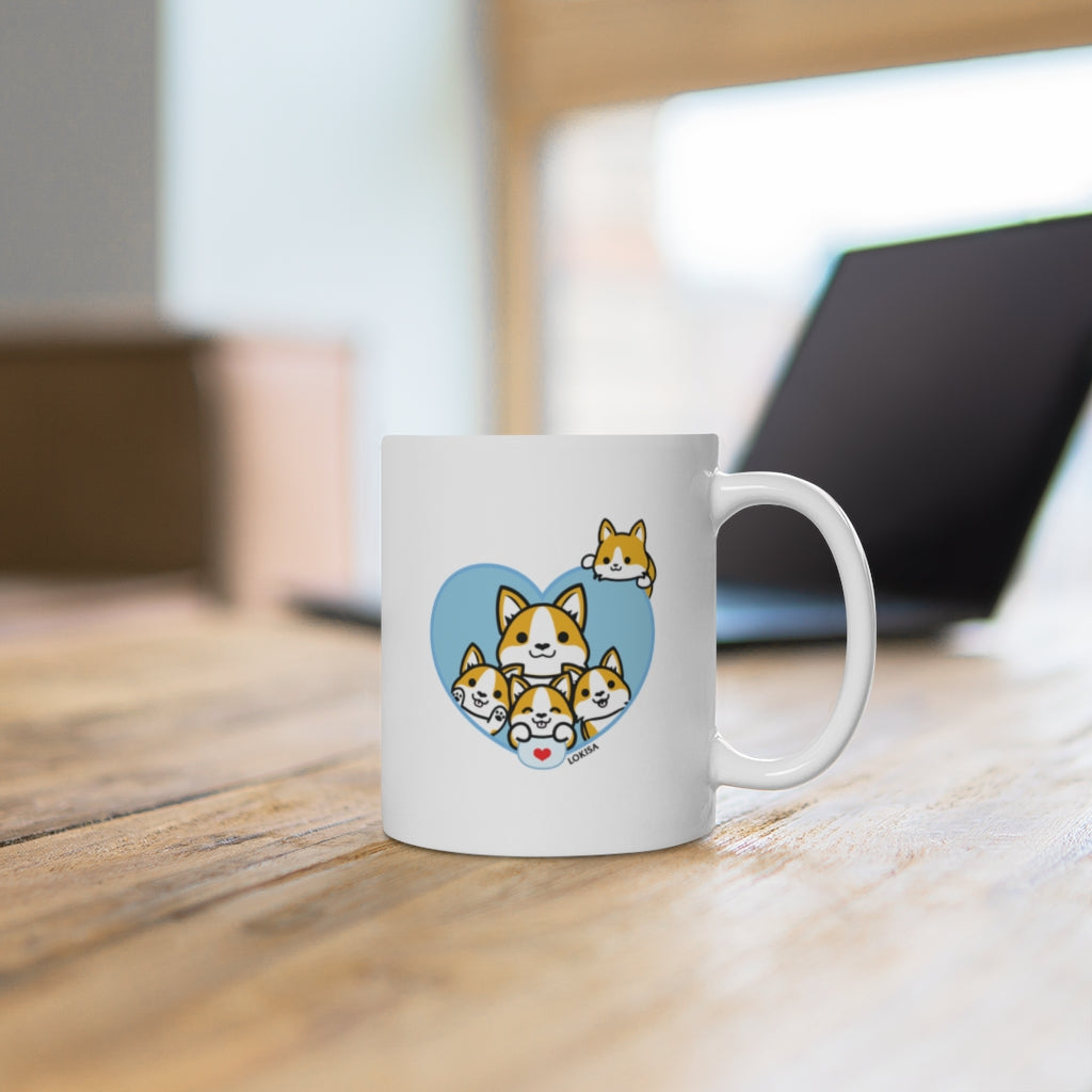 Best Dad forever Tan Corgi Mug (4x Puppies)