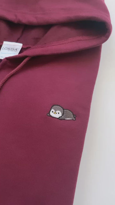 Relaxing Penguin Embroidered Zip-Up Hoodie