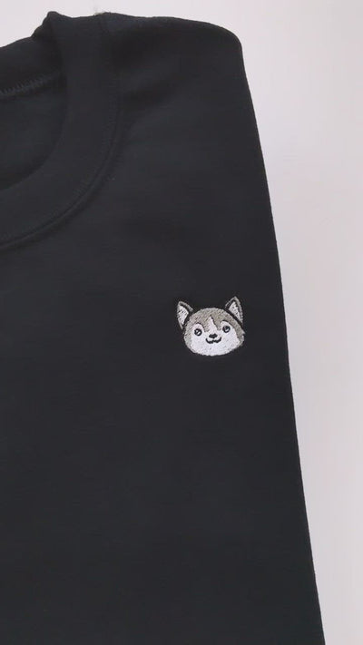 Cute Husky Head Embroidered Sweatshirt