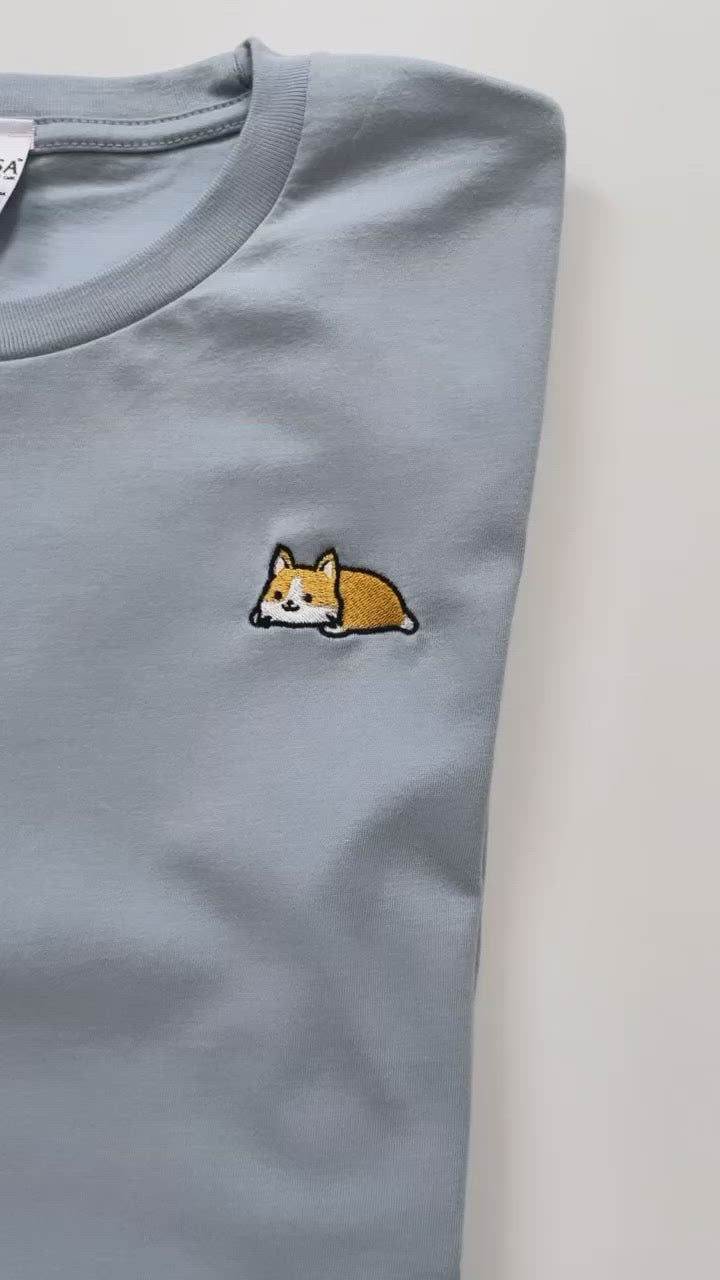 Relaxing Tan Corgi Embroidered T-Shirt