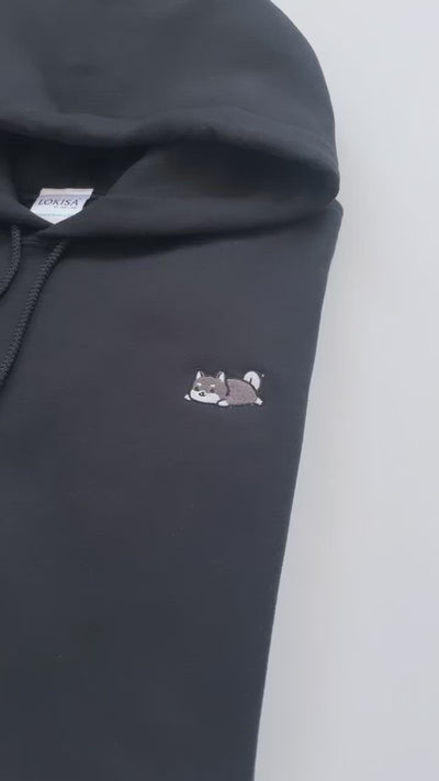Relaxing Black Shiba Inu Embroidered Hoodie