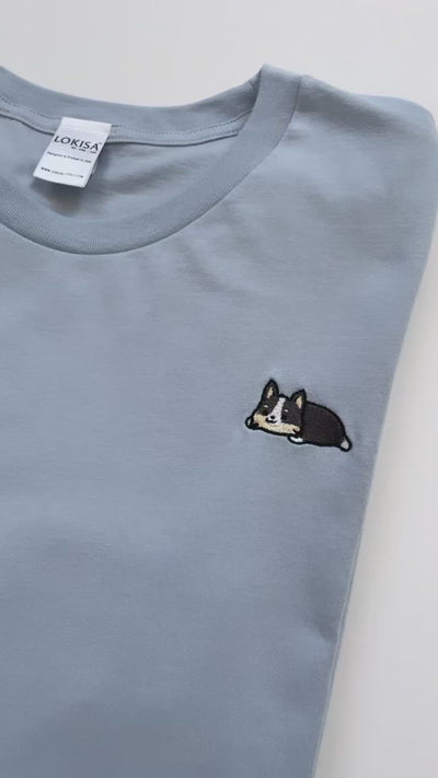 Relaxing Tri Color Corgi Embroidered T-Shirt