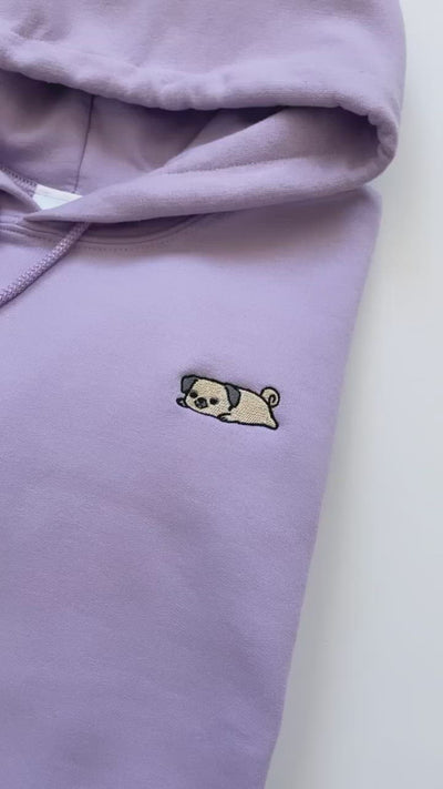 Relaxing Pug Embroidered Hoodie