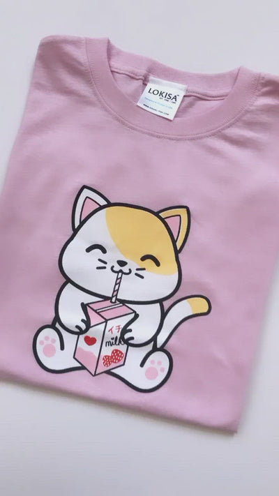 Strawberry Milk Box Kitty T-Shirt (Kids)