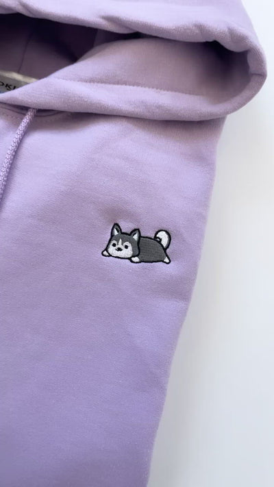 Relaxing Grey Husky Embroidered Hoodie