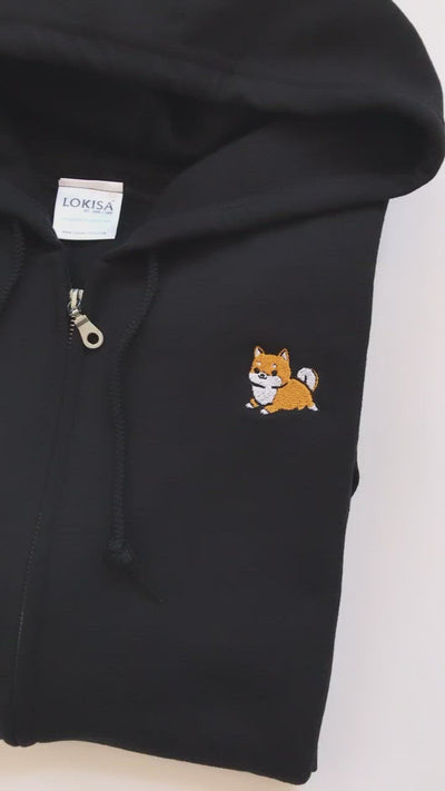 Chubby Tubby Red Shiba Inu Embroidered Zip-Up Hoodie