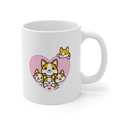 Best Mom forever Tan Corgi Mug (4x Puppies)