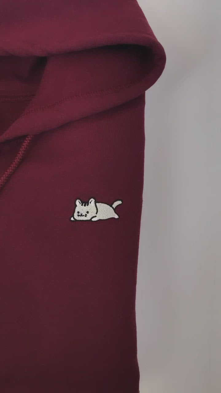 Relaxing Kitty Embroidered Zip-Up Hoodie