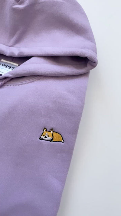 Relaxing Tan Corgi Embroidered Hoodie