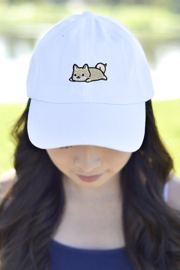 Relaxing White Shiba Inu Dad Cap