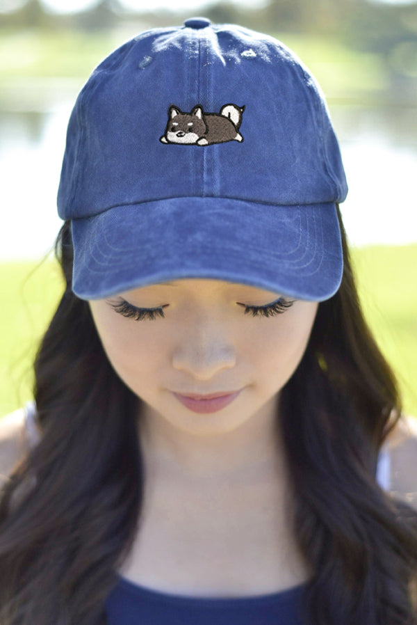 Relaxing Black Shiba Inu Dad Cap - Wash Style