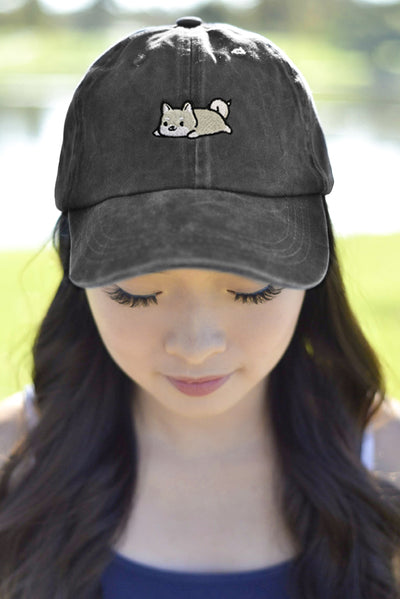 Relaxing White Shiba Inu Dad Cap - Wash Style