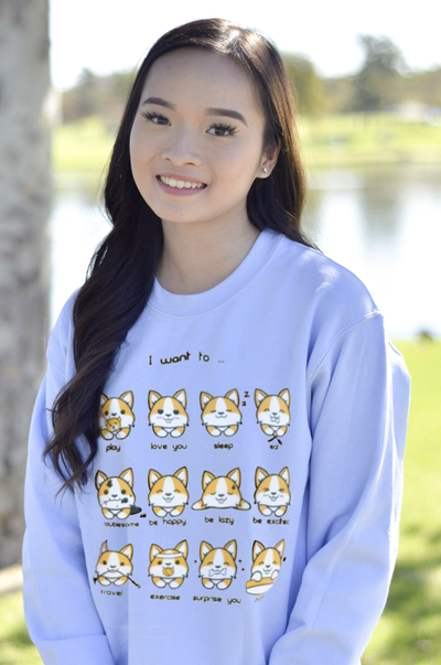 I want to... Corgi Emoticon Sweatshirt - English