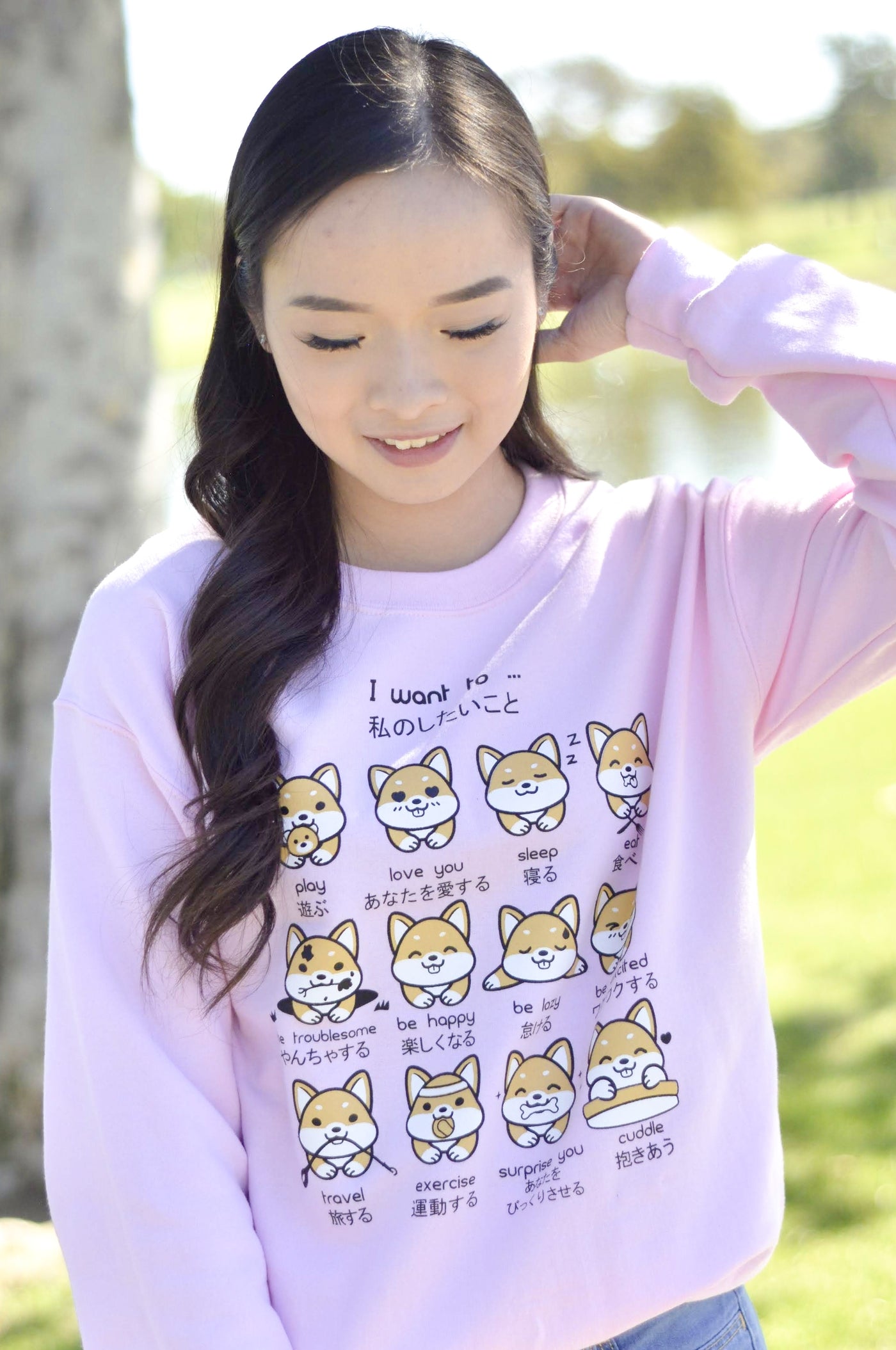 I want to... Shiba Inu Emoticon Sweatshirt - Japanese