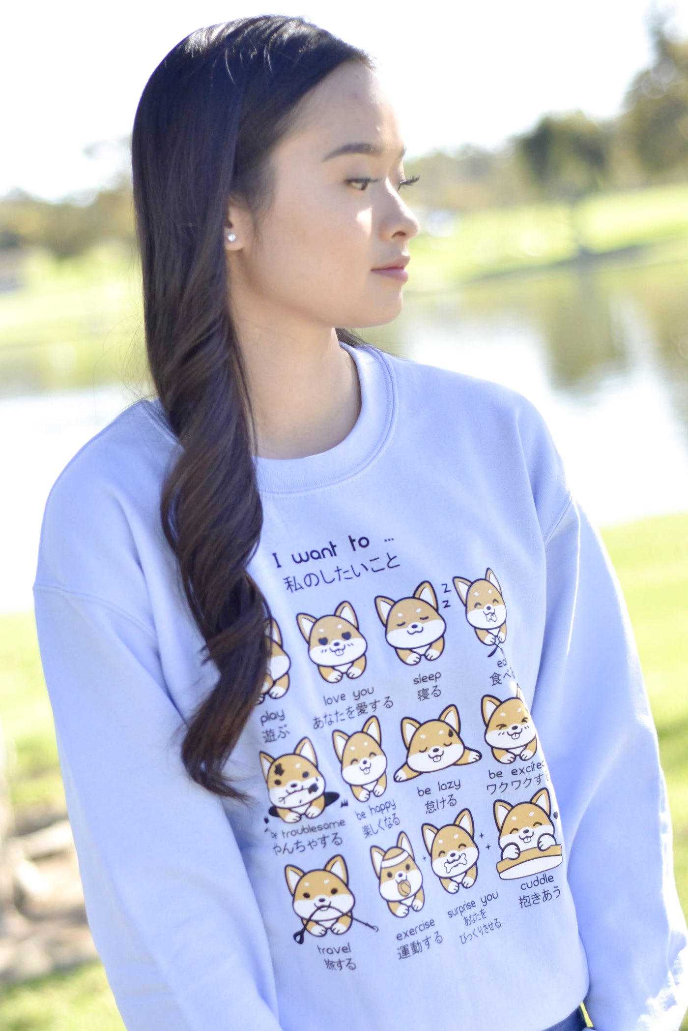 I want to... Shiba Inu Emoticon Sweatshirt - Japanese