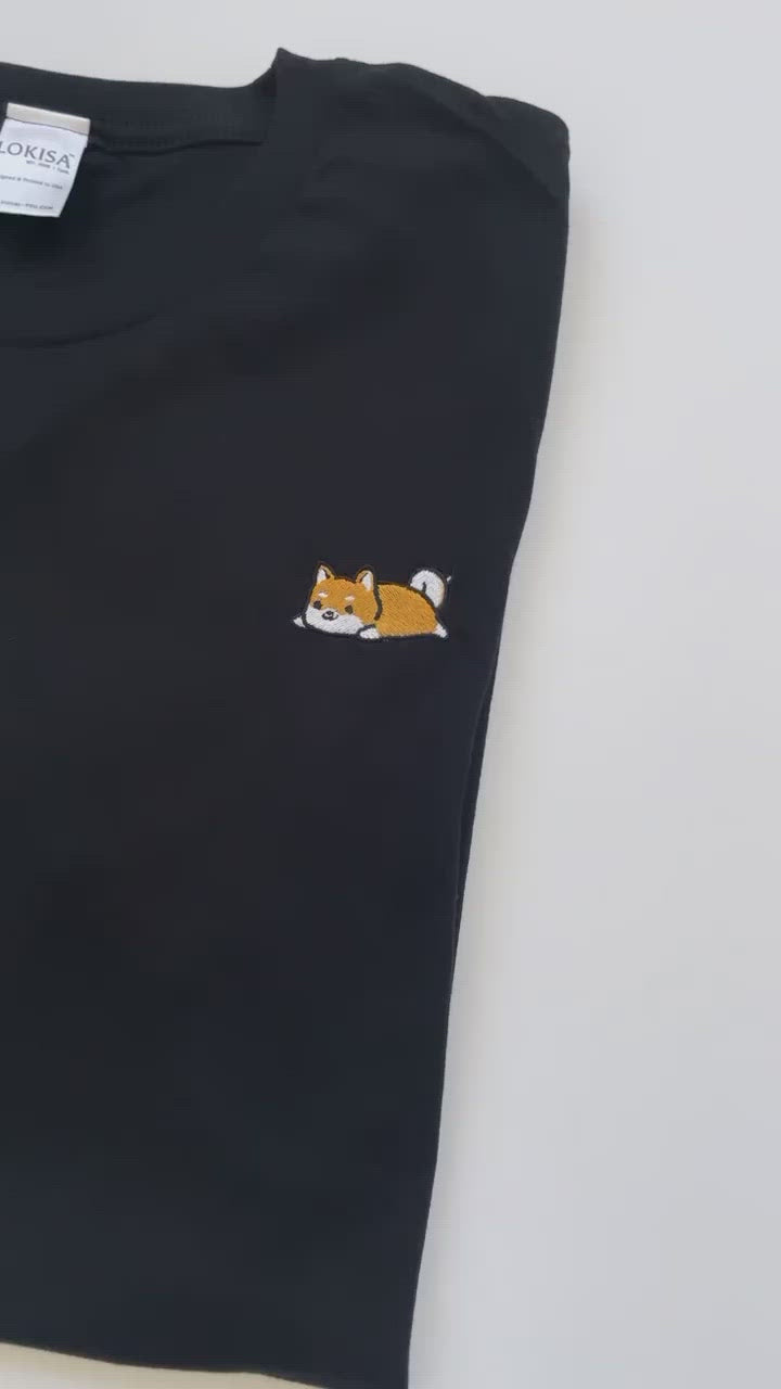 Relaxing Red Shiba Inu Embroidered T-Shirt