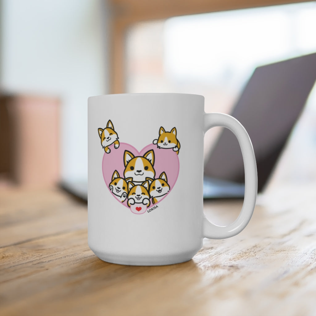 Best Mom forever Tan Corgi Mug (5x Puppies)