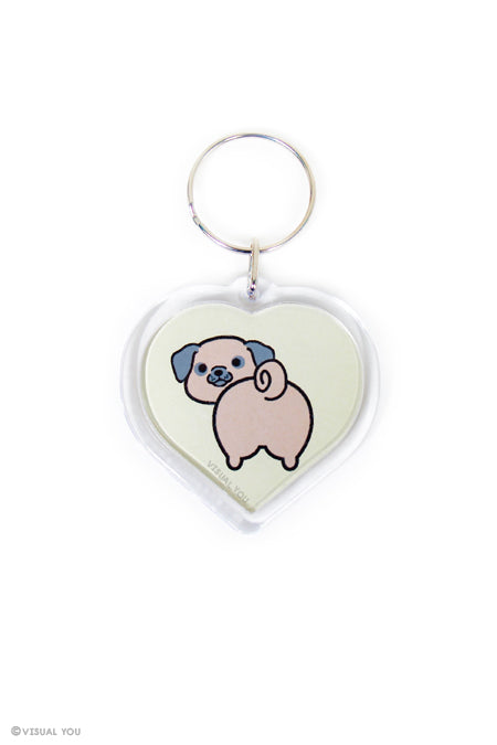 Pug Butt Heart Keychain