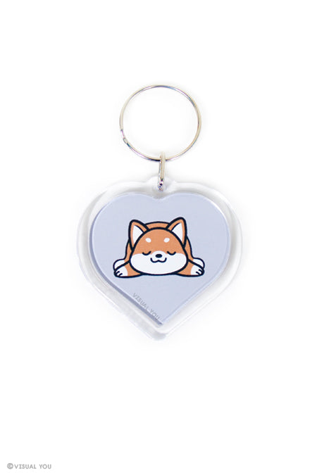 Snoozing Shiba Inu Heart Keychain