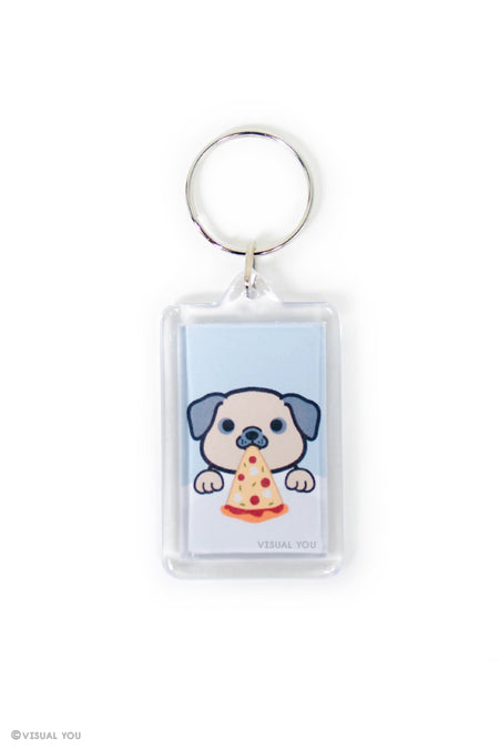 Pug Pizza Keychain